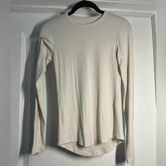 Lululemon Ribbed Hold Tight Long Sleeve-Light Ivory-Callots in pictures-PTP-13" - Picture 3 of 7